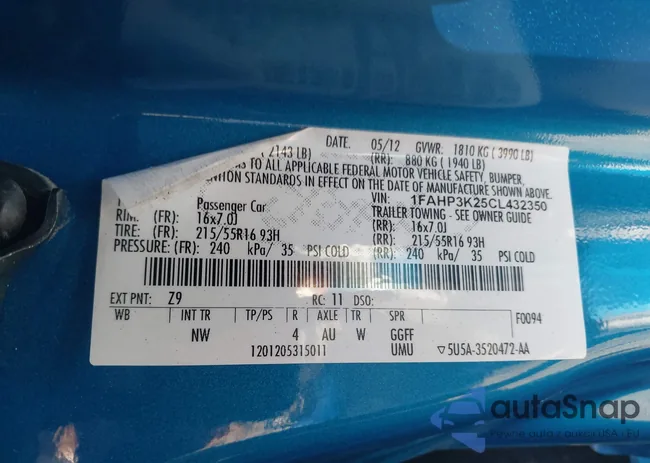 1FAHP3K25CL432350: 43886252