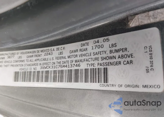 3VWCK31C75M413746: 43886316