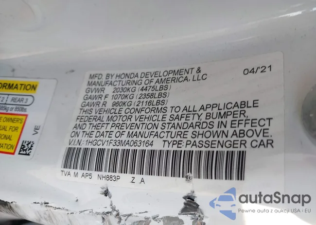 1HGCV1F33MA063164: 43886388