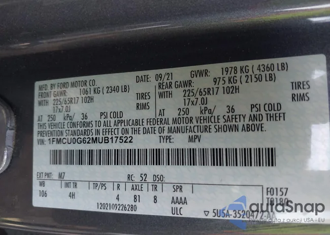 1FMCU0G62MUB17522: 43886444