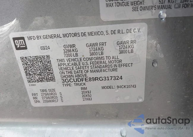 3GCUDFE89RG317324: 43885497