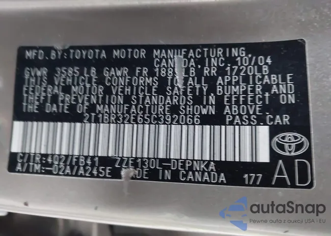 2T1BR32E65C392066: 43885655