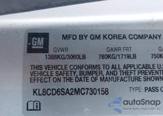 KL8CD6SA2MC730158: 43885723