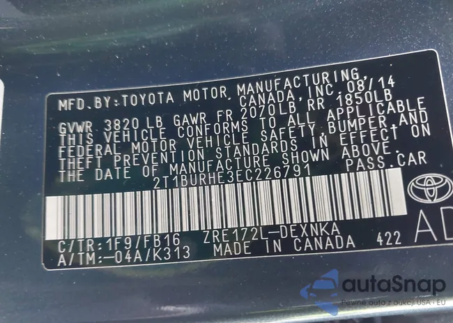 2T1BURHE3EC226791: 43885739