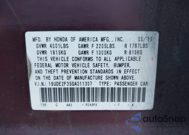 19UDE2F35GA011307: 43886955