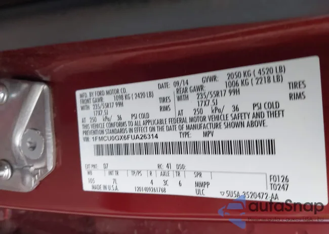 1FMCU0GX6FUA26314: 43887148