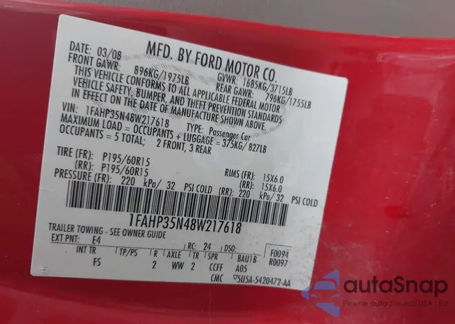 1FAHP35N48W217618: 43887217