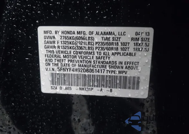 5FNYF4H92DB061417: 43887983