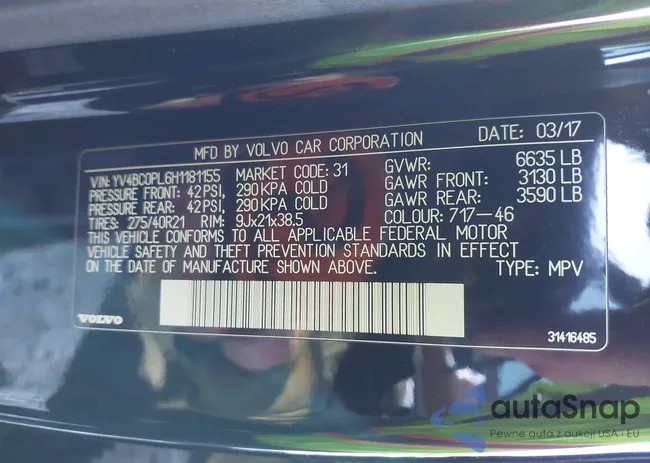 YV4BC0PL6H1181155: 43888219