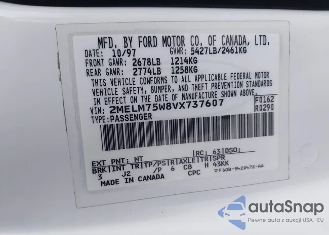 2MELM75W8VX737607: 43888382