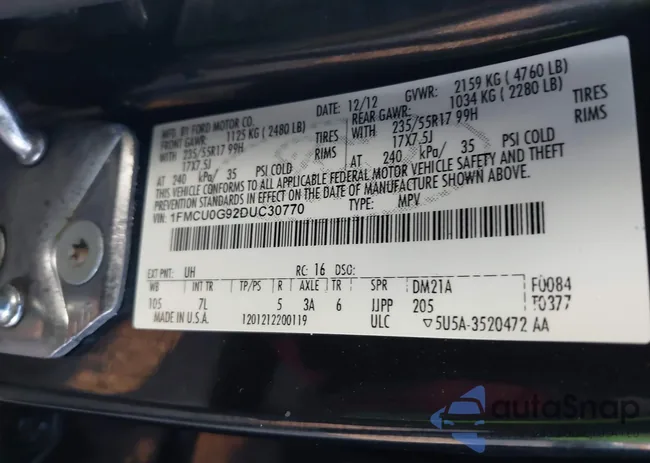 1FMCU0G92DUC30770: 43887463