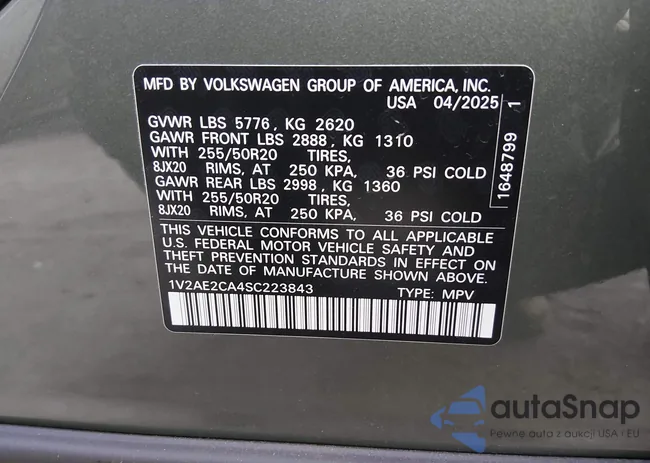 1V2AE2CA4SC223843: 43887646