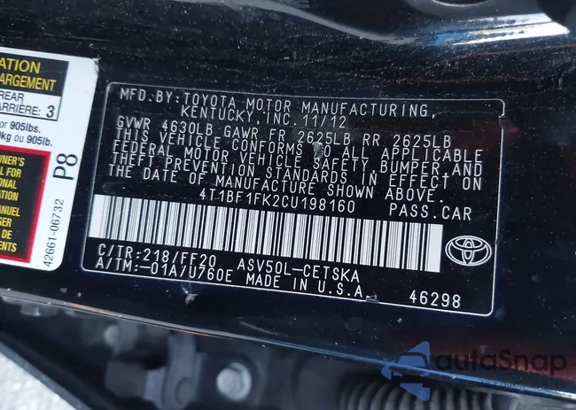 4T1BF1FK2CU198160: 43887668