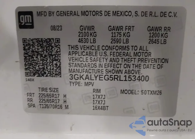 3GKALYEG5RL153400: 43887720