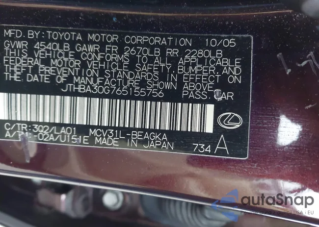 JTHBA30G765155756: 43887730