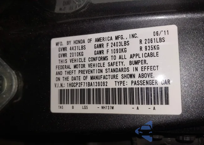 1HGCP2F71BA139092: 43888946