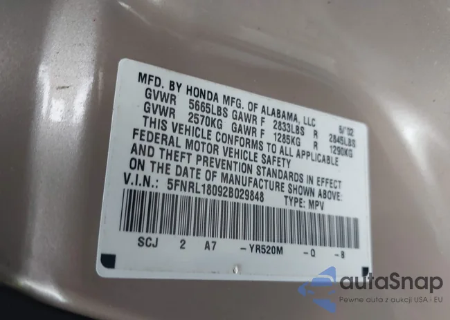 5FNRL18092B029848: 43889003