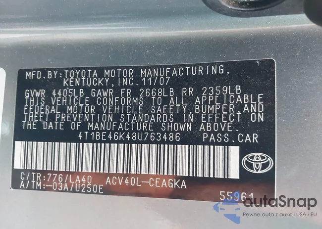 4T1BE46K48U763486: 43889088