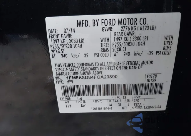 1FM5K8D84FGA23890: 43888569