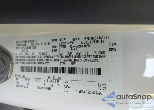 1FMCU0H69LUB22021: 43889911