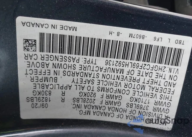 2HGFC2F69LH592136: 43890153