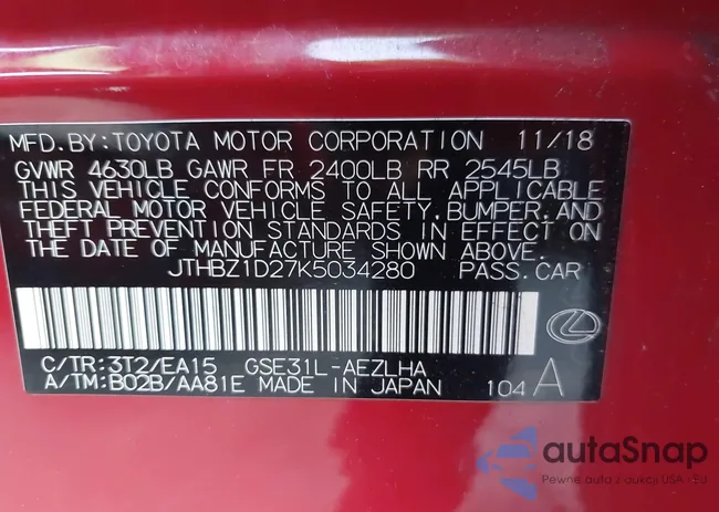 JTHBZ1D27K5034280: 43890161