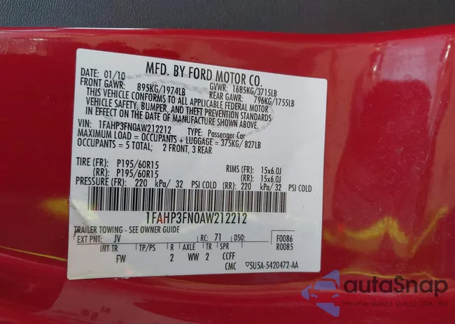 1FAHP3FN0AW212212: 43890163