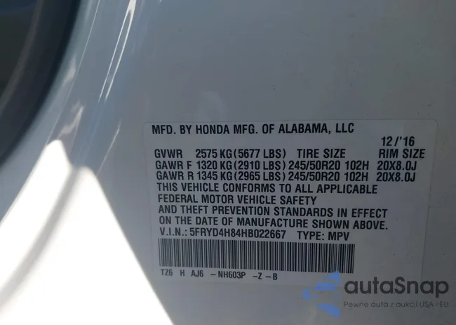 5FRYD4H84HB022667: 43890189