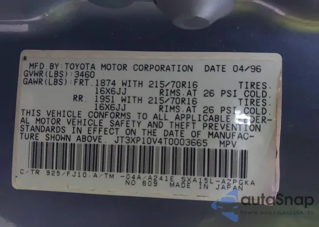 JT3XP10V4T0003665: 43890233