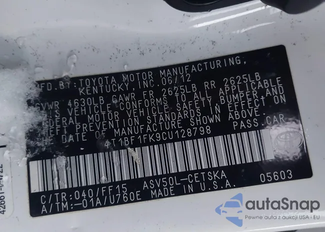 4T1BF1FK9CU128798: 43890234