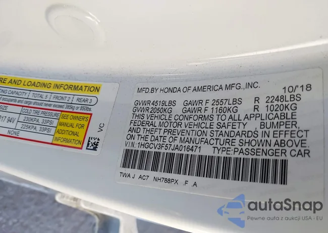 1HGCV3F57JA016471: 43890342