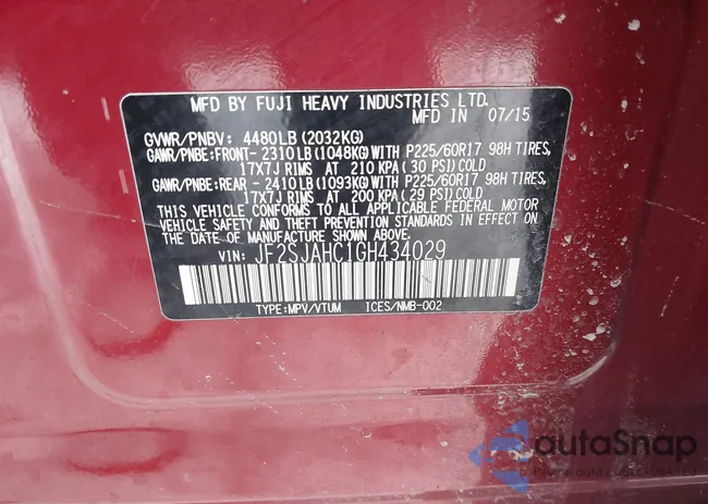 JF2SJAHC1GH434029: 43889581