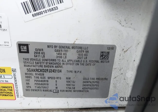 5GAKRCKD2FJ243104: 43889698