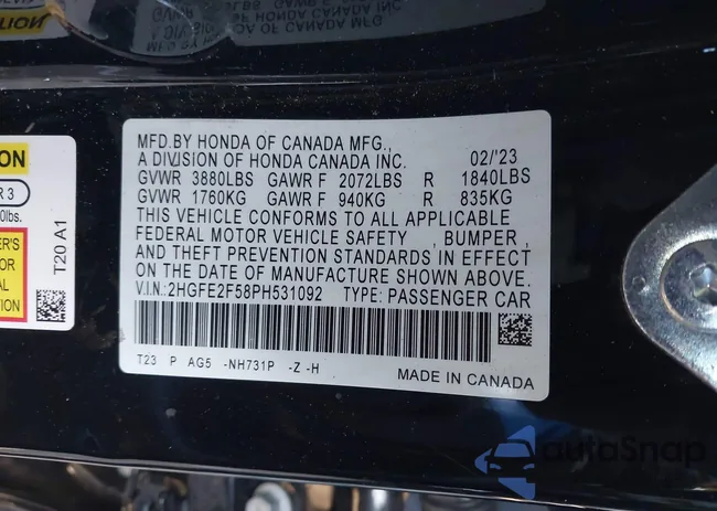 2HGFE2F58PH531092: 43889836