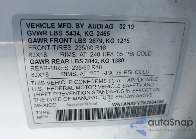 WA1ANAFY7K2064160: 43890982