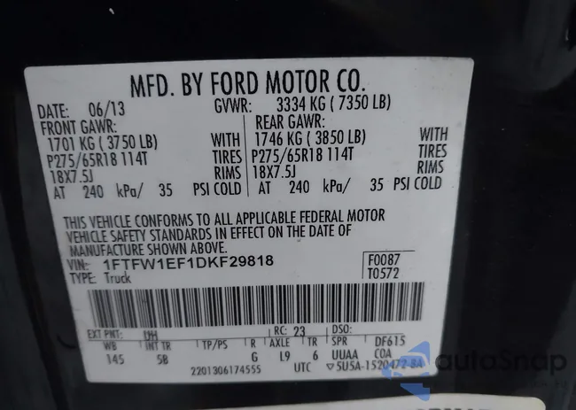 1FTFW1EF1DKF29818: 43891402