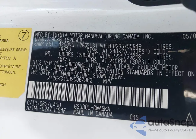 2T2GK31U39C067962: 43890467