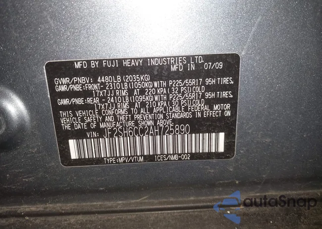 JF2SH6CC2AH725890: 43890472