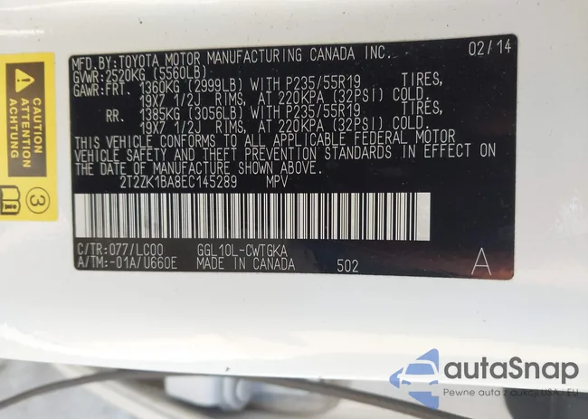 2T2ZK1BA8EC145289: 43890476