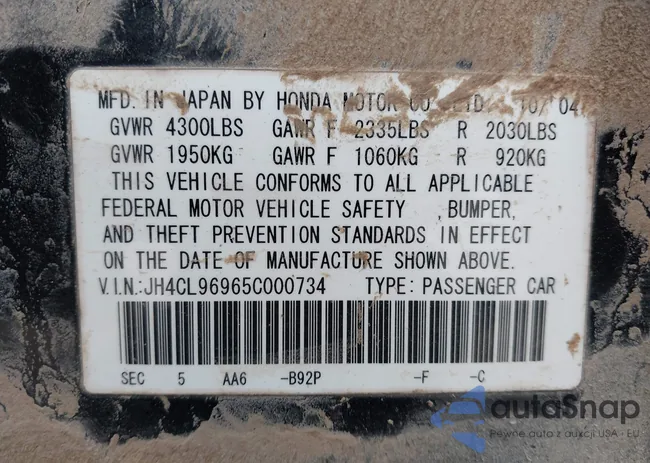 JH4CL96965C000734: 43890660