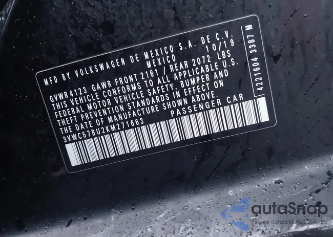 3VWC57BU2KM271663: 43890668