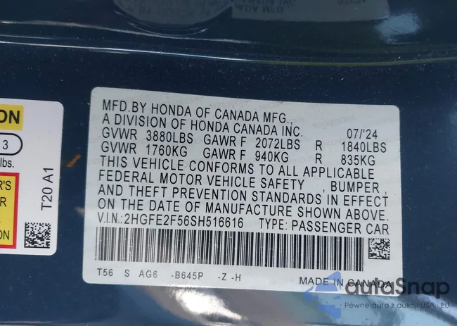 2HGFE2F56SH516616: 43890796