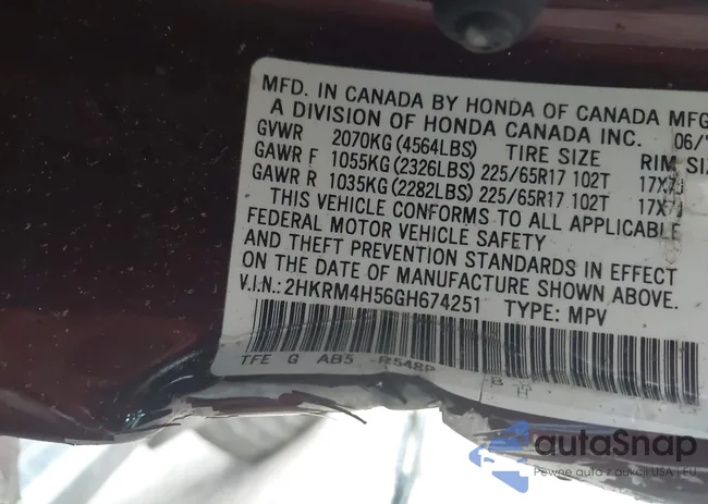 2HKRM4H56GH674251: 43891963