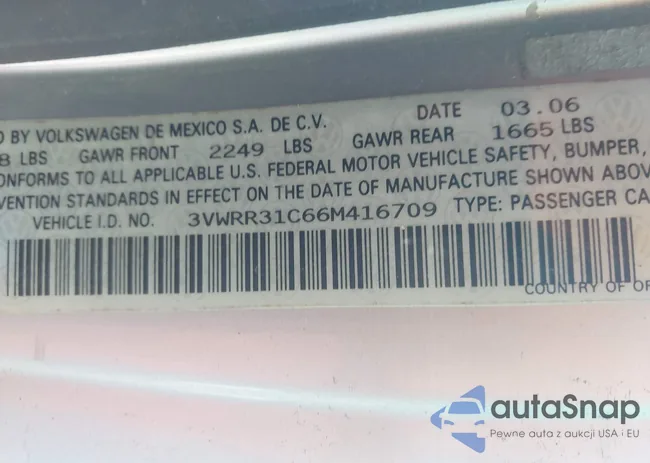 3VWRR31C66M416709: 43891998