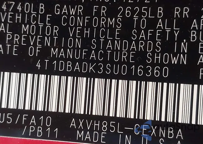4T1DBADK3SU016360: 43892002