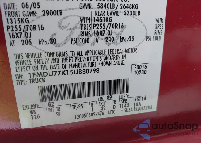 1FMDU77K15UB80798: 43892074