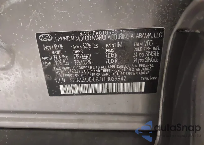 5NMZUDLB3HH029942: 43892081