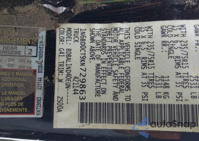 1N6BD0CT9KN729863: 43892092