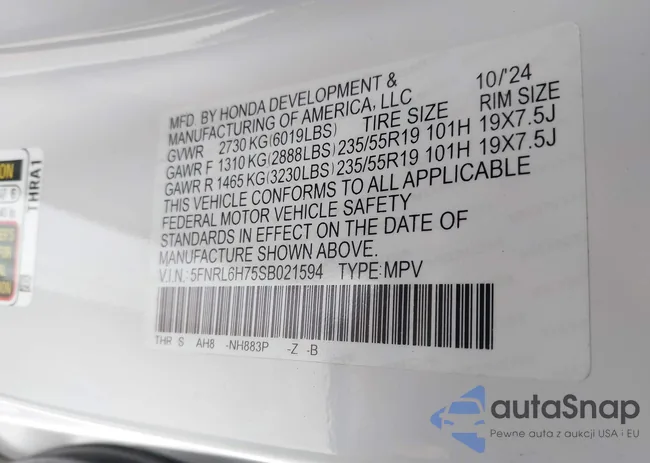 5FNRL6H75SB021594: 43892233