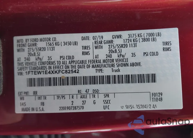 1FTEW1E4XKFC82542: 43892242